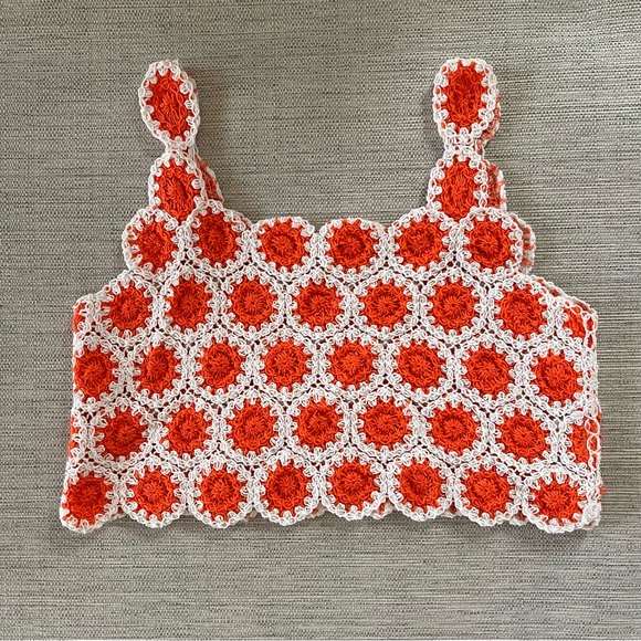 La Vie 89 Tops - La Vie 89 Crochet Tank Top Orange White Boho Festival Sleeveless Retro Y2K S/M